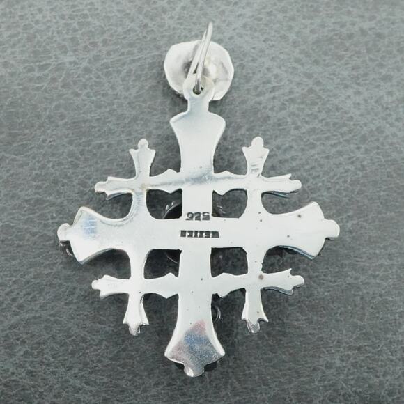 Vintage Jerusalem 925 Sterling Silver Crusader Cross Pendant Taxco Made Mexico - Picture 6 of 9
